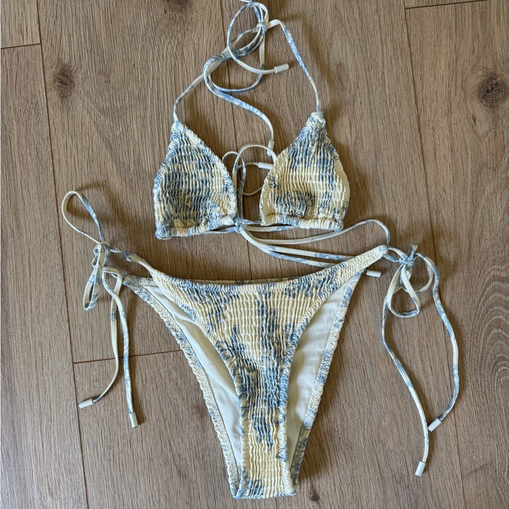 Triangl Swimwear Cream and Blue Bikini Set